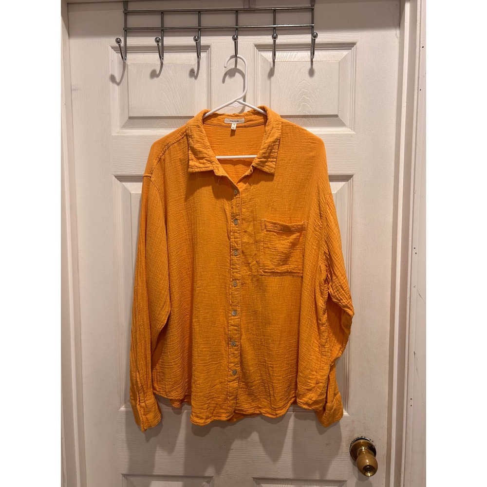 Maurices Women XL Yellow Orange Cotton Double Gauze Button Up Long Sleeve Shirt